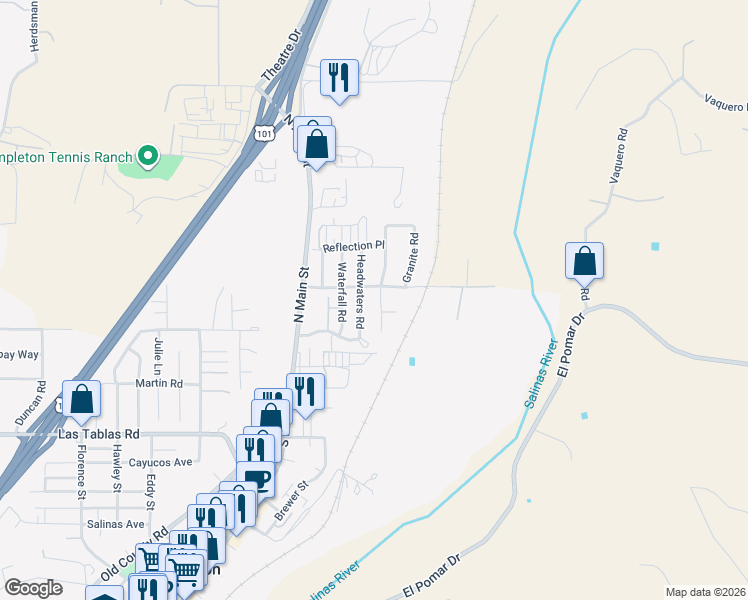 map of restaurants, bars, coffee shops, grocery stores, and more near 170 Cattail Road in Templeton