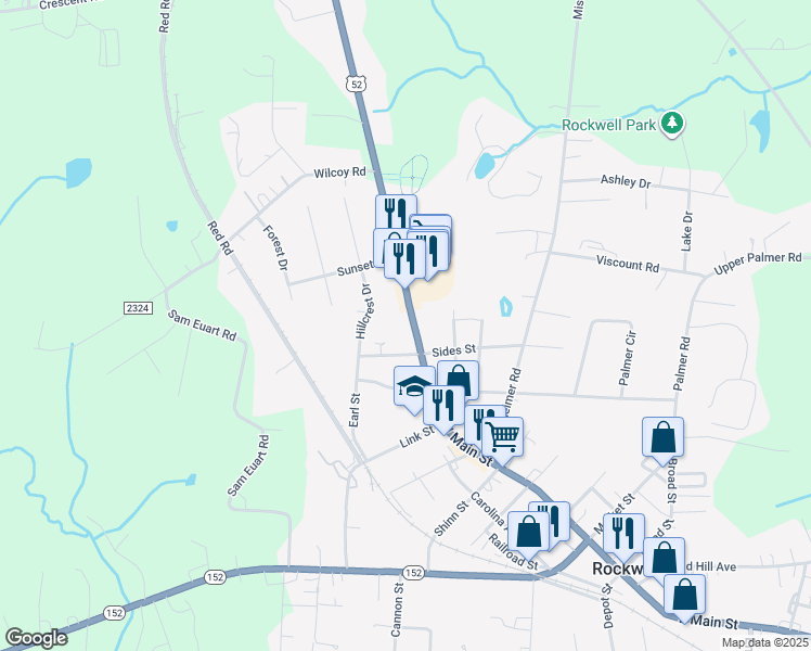 map of restaurants, bars, coffee shops, grocery stores, and more near 913 West Main Street in Rockwell
