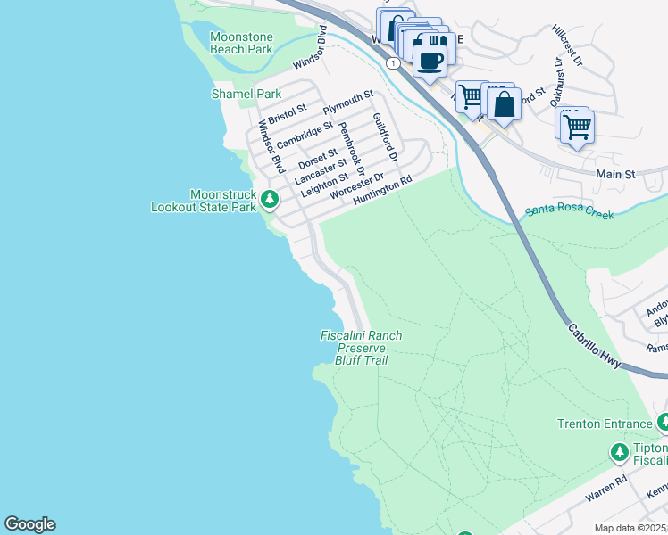 map of restaurants, bars, coffee shops, grocery stores, and more near 4850 Windsor Boulevard in Cambria