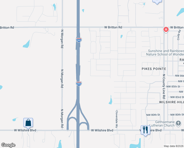 map of restaurants, bars, coffee shops, grocery stores, and more near 9452 Northwest 86th Street in Yukon