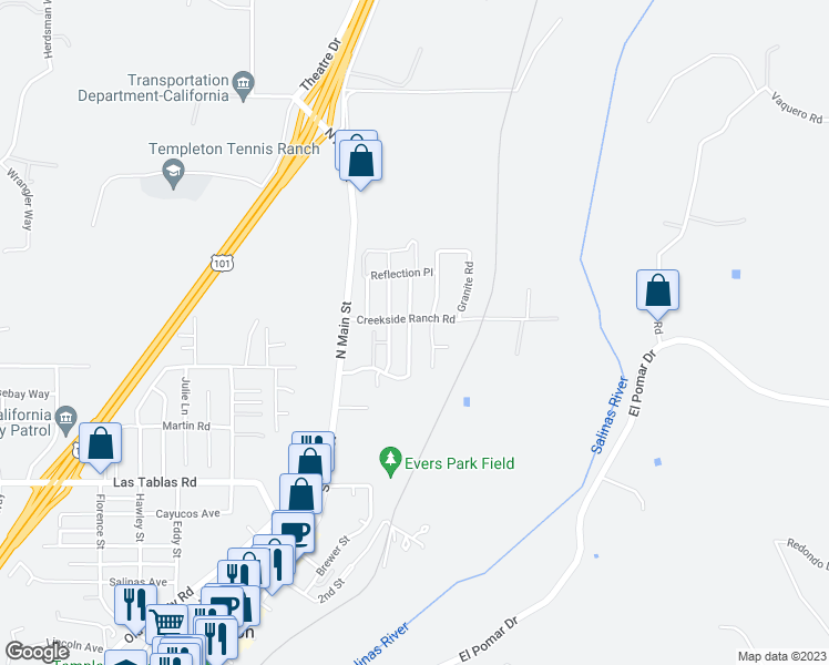 map of restaurants, bars, coffee shops, grocery stores, and more near 177 Headwaters Road in Templeton