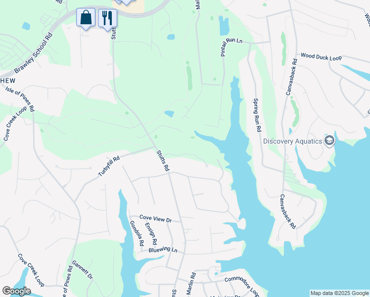 map of restaurants, bars, coffee shops, grocery stores, and more near 129 Bridlepath Lane in Mooresville