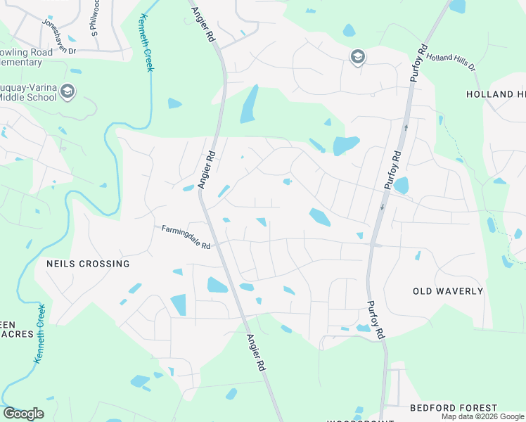 map of restaurants, bars, coffee shops, grocery stores, and more near 1503 Angier Road in Fuquay-Varina