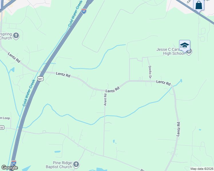 map of restaurants, bars, coffee shops, grocery stores, and more near 1310 Lentz Road in China Grove