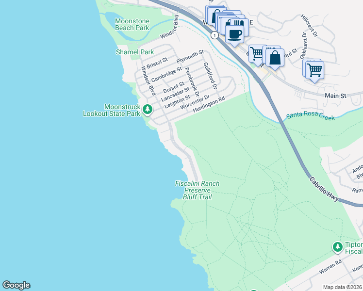 map of restaurants, bars, coffee shops, grocery stores, and more near 4850 Windsor Boulevard in Cambria