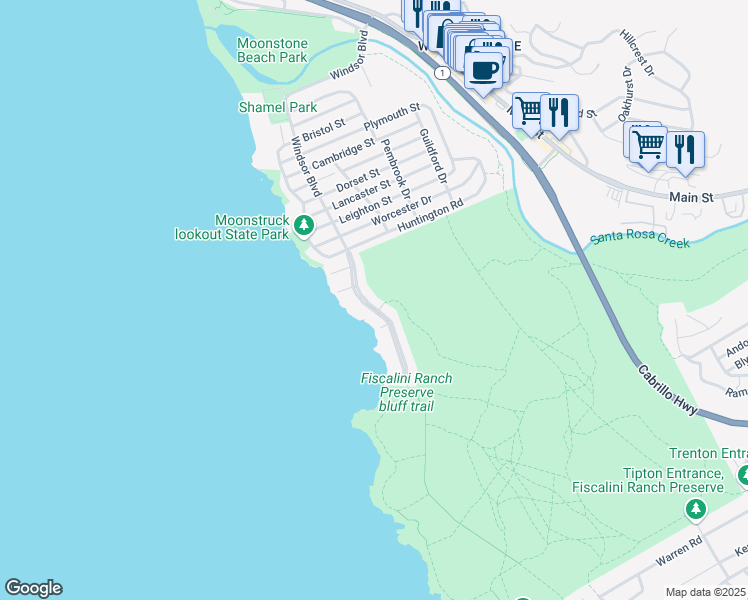 map of restaurants, bars, coffee shops, grocery stores, and more near 4850 Windsor Boulevard in Cambria
