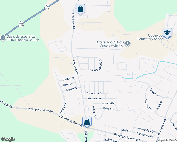 map of restaurants, bars, coffee shops, grocery stores, and more near 3600 Colony Woods Drive in Greenville