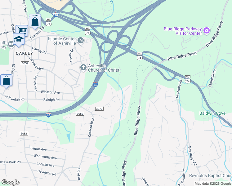 map of restaurants, bars, coffee shops, grocery stores, and more near 74 East Porter Road in Asheville