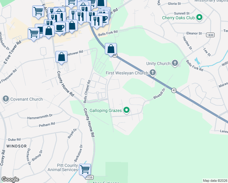 map of restaurants, bars, coffee shops, grocery stores, and more near 4140 Kittrell Farms Drive in Greenville