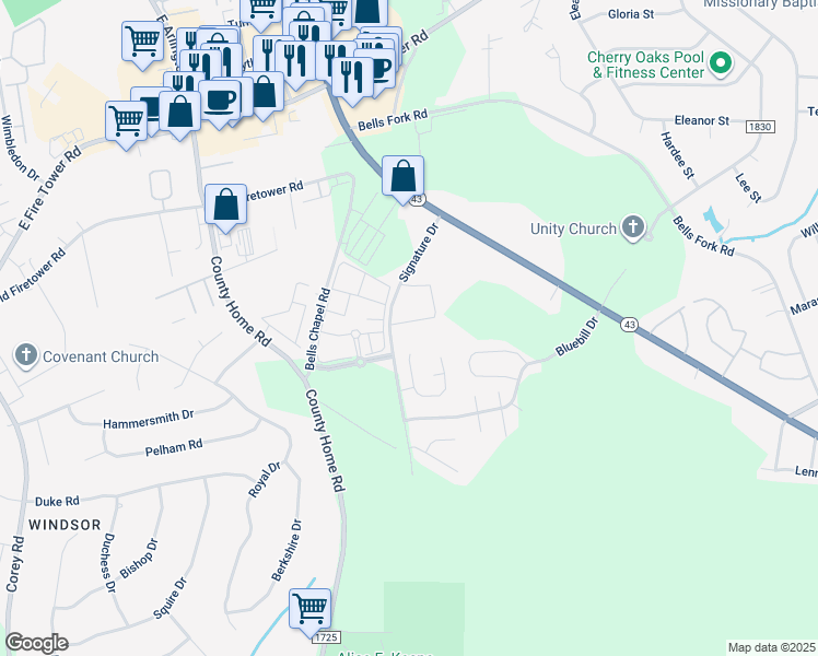 map of restaurants, bars, coffee shops, grocery stores, and more near 4140 Kittrell Farms Drive in Greenville