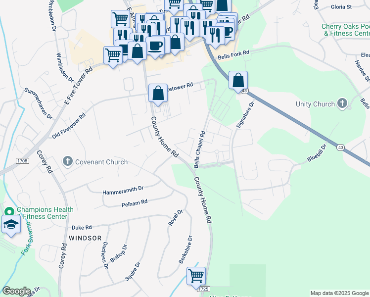 map of restaurants, bars, coffee shops, grocery stores, and more near 2409 County Home Road in Greenville