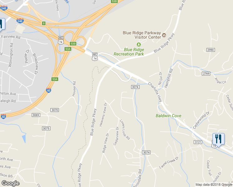 map of restaurants, bars, coffee shops, grocery stores, and more near 117 Lovers Loop Road in Asheville