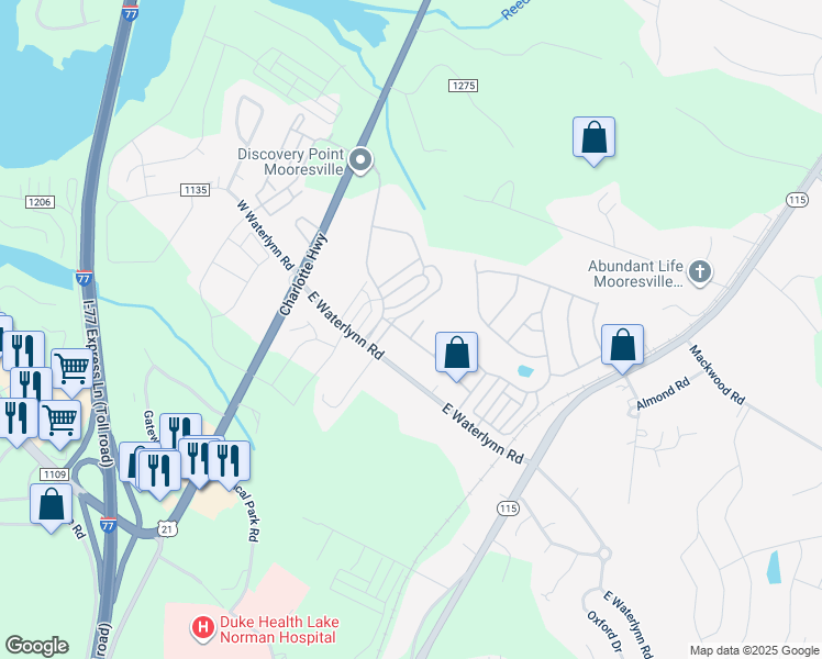 map of restaurants, bars, coffee shops, grocery stores, and more near 146 Glade Valley Avenue in Mooresville
