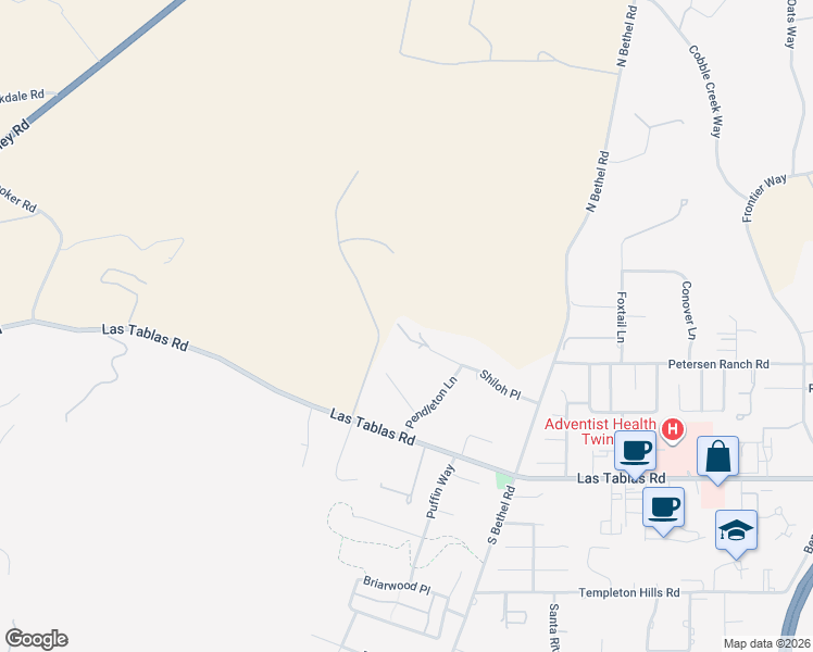 map of restaurants, bars, coffee shops, grocery stores, and more near 1685 Shiloh Place in Templeton