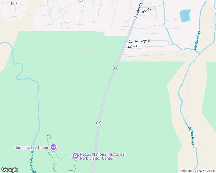 map of restaurants, bars, coffee shops, grocery stores, and more near Highway 63 in Pecos