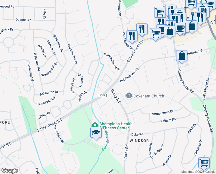 map of restaurants, bars, coffee shops, grocery stores, and more near in Greenville
