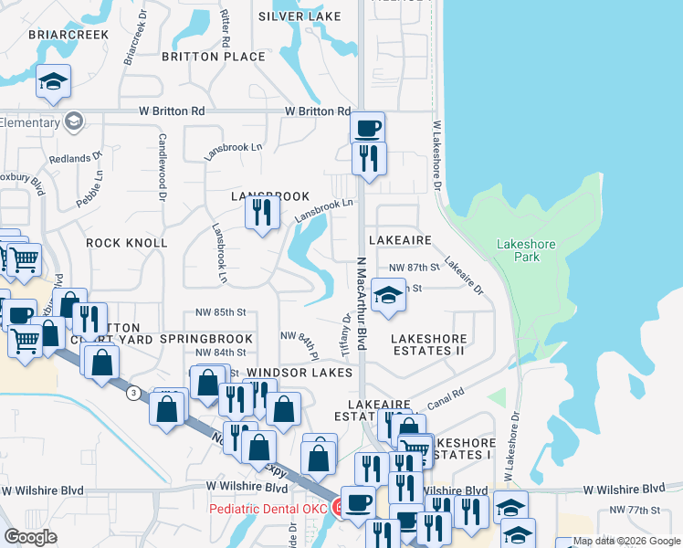 map of restaurants, bars, coffee shops, grocery stores, and more near 8709 Old Brompton Road in Oklahoma City