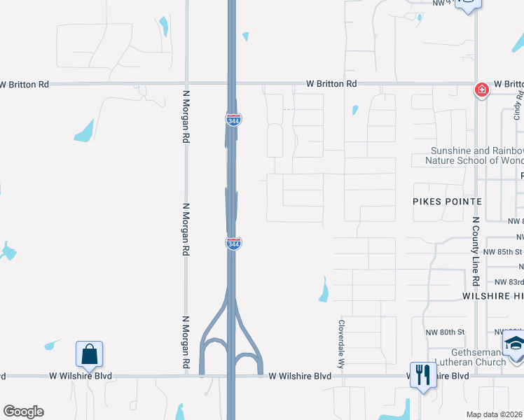 map of restaurants, bars, coffee shops, grocery stores, and more near 8733 Yassir Boulevard in Yukon