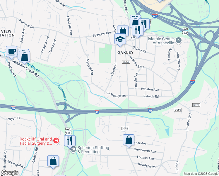 map of restaurants, bars, coffee shops, grocery stores, and more near 142 Liberty Street in Asheville