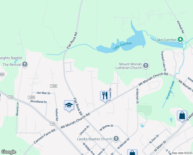 map of restaurants, bars, coffee shops, grocery stores, and more near McNeely Street in China Grove