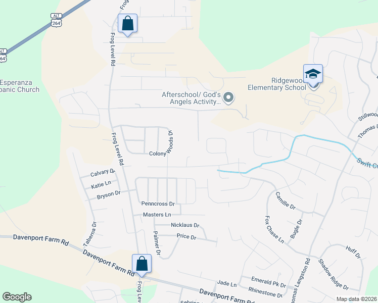 map of restaurants, bars, coffee shops, grocery stores, and more near 2320 Charity Lane in Winterville
