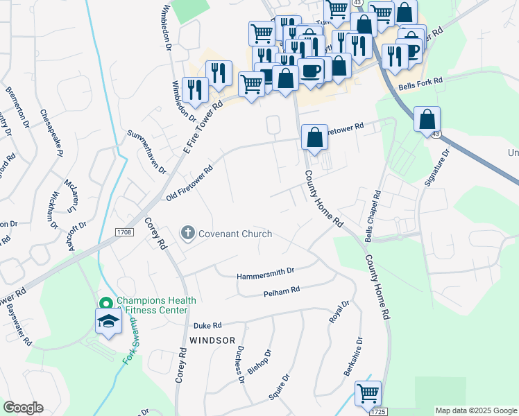 map of restaurants, bars, coffee shops, grocery stores, and more near 1817 Rosemont Drive in Greenville