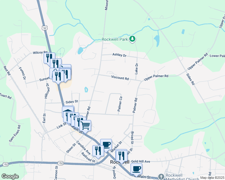 map of restaurants, bars, coffee shops, grocery stores, and more near 351 Palmer Circle in Rockwell