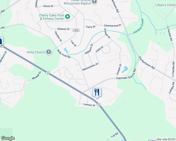 map of restaurants, bars, coffee shops, grocery stores, and more near 200 Maraschino Drive in Greenville