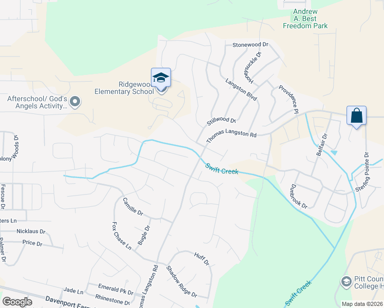 map of restaurants, bars, coffee shops, grocery stores, and more near 2200-2272 Thomas Langston Road in Winterville