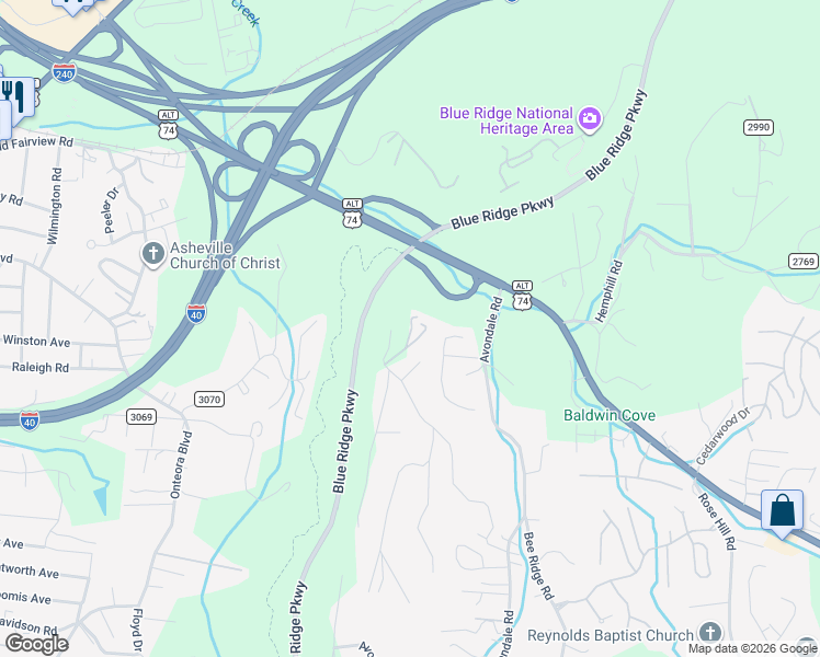 map of restaurants, bars, coffee shops, grocery stores, and more near 104 Fleming Court in Asheville
