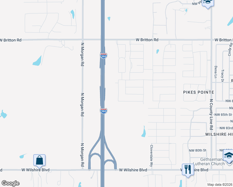 map of restaurants, bars, coffee shops, grocery stores, and more near 8733 Yassir Boulevard in Yukon