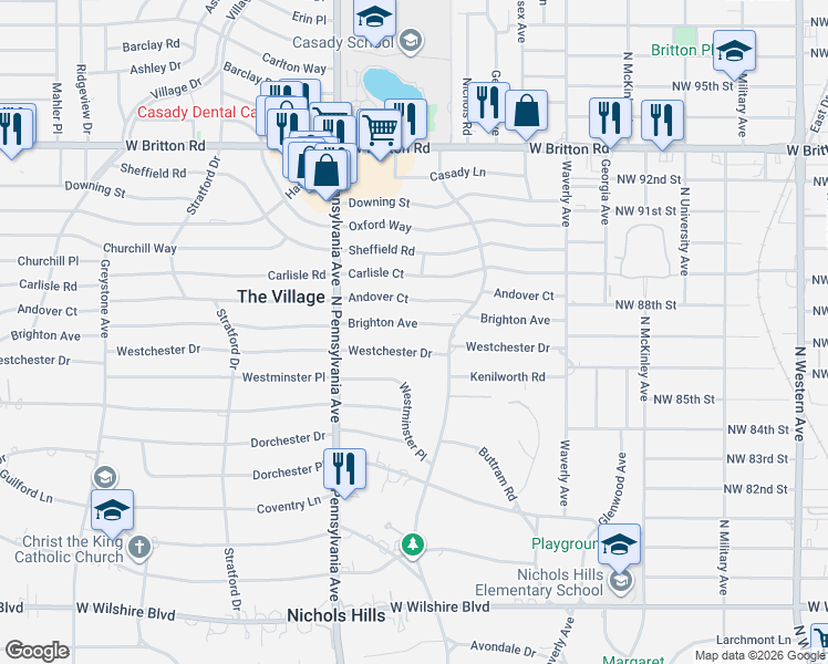 map of restaurants, bars, coffee shops, grocery stores, and more near 1508 Brighton Avenue in The Village