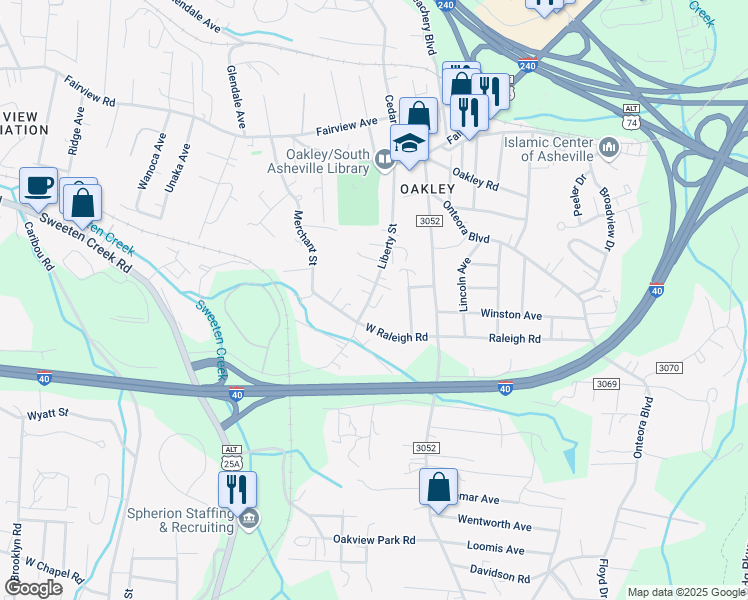 map of restaurants, bars, coffee shops, grocery stores, and more near 140 Liberty Street in Asheville