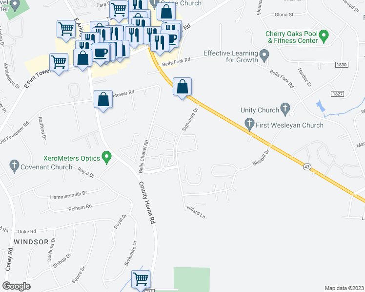 map of restaurants, bars, coffee shops, grocery stores, and more near 4112 Kittrell Farms Drive in Greenville