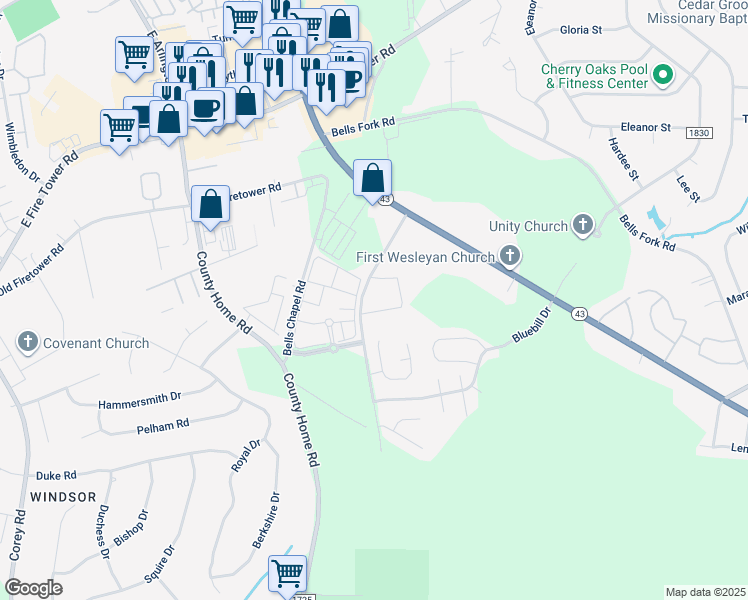 map of restaurants, bars, coffee shops, grocery stores, and more near 4100 Kittrell Farms Drive in Greenville