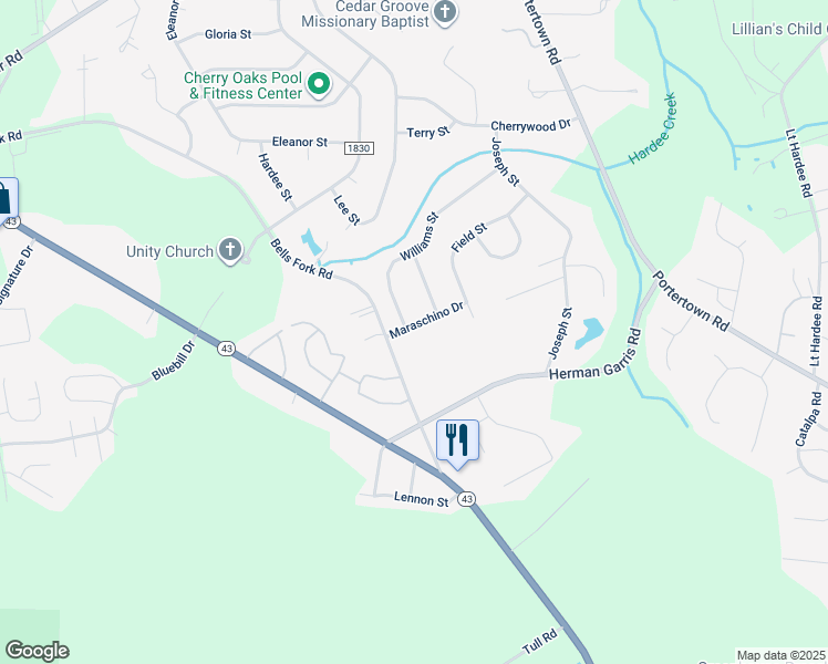 map of restaurants, bars, coffee shops, grocery stores, and more near 200 Maraschino Drive in Greenville