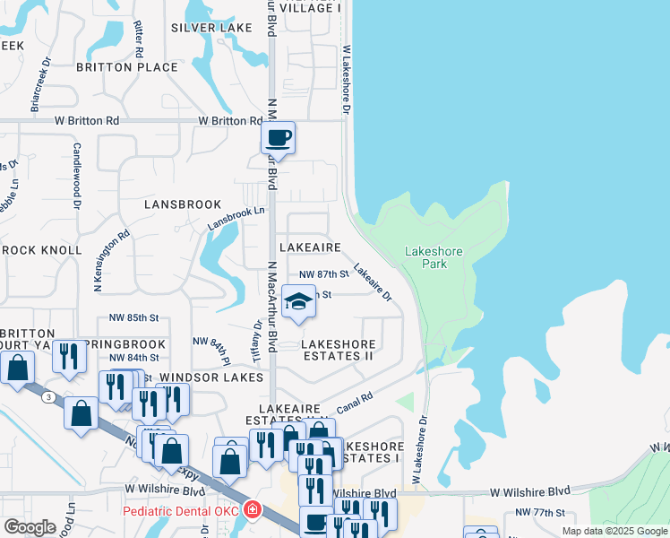 map of restaurants, bars, coffee shops, grocery stores, and more near 5721 Northwest 87th Street in Oklahoma City