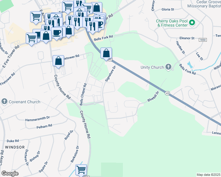 map of restaurants, bars, coffee shops, grocery stores, and more near 4108 Kittrell Farms Drive in Greenville