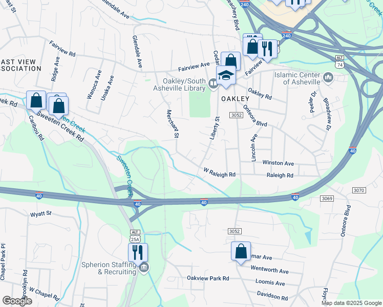 map of restaurants, bars, coffee shops, grocery stores, and more near 119 Liberty Street in Asheville