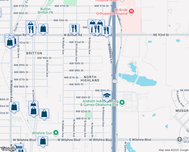 map of restaurants, bars, coffee shops, grocery stores, and more near 212 Northwest 88th Street in Oklahoma City