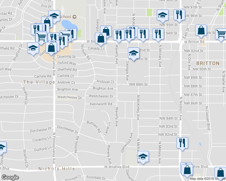 map of restaurants, bars, coffee shops, grocery stores, and more near 1301 Brighton Avenue in The Village