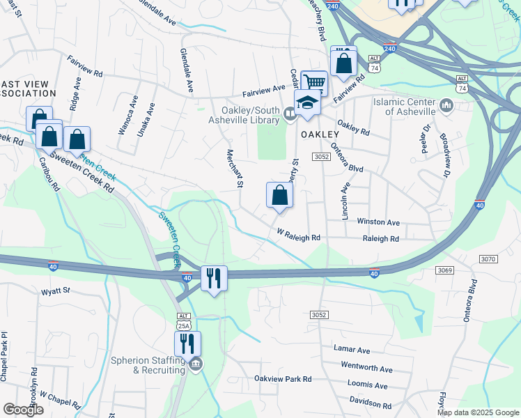 map of restaurants, bars, coffee shops, grocery stores, and more near 119 Liberty Street in Asheville