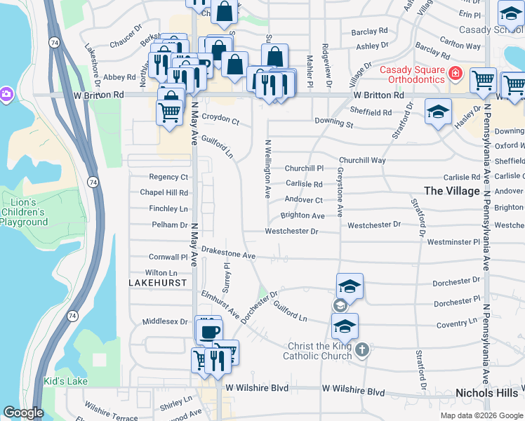 map of restaurants, bars, coffee shops, grocery stores, and more near 8911 North Wellington Avenue in Oklahoma City