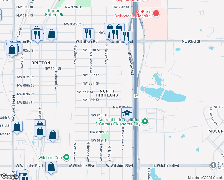 map of restaurants, bars, coffee shops, grocery stores, and more near 212 Northwest 88th Street in Oklahoma City