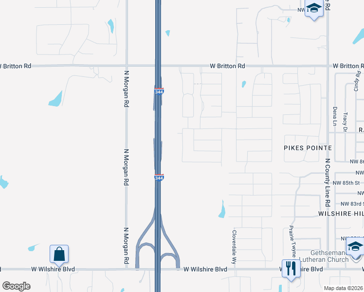 map of restaurants, bars, coffee shops, grocery stores, and more near 8733 Yassir Boulevard in Yukon
