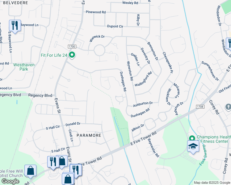 map of restaurants, bars, coffee shops, grocery stores, and more near 420 Forrest Park in Greenville