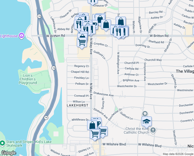 map of restaurants, bars, coffee shops, grocery stores, and more near 8802 North May Avenue in Oklahoma City