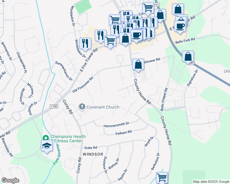 map of restaurants, bars, coffee shops, grocery stores, and more near 1817 Rosemont Drive in Greenville