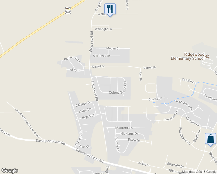 map of restaurants, bars, coffee shops, grocery stores, and more near 1001 Trinity Drive in Greenville