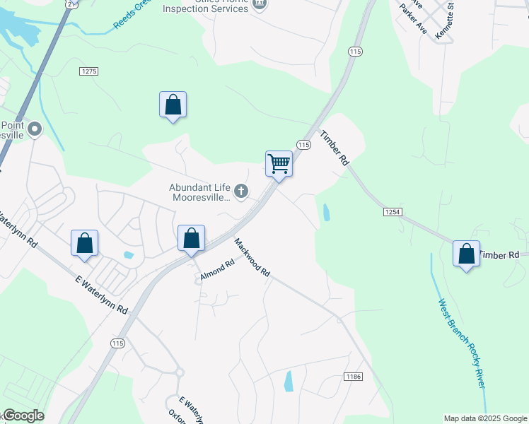 map of restaurants, bars, coffee shops, grocery stores, and more near 1131 Mecklenburg Highway in Mooresville